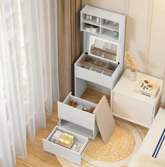 Dressing Table With Flip Top LED Illuminated Mirror, Vanity Table With Internal Storage Area, Makeup Vanity Dressing Table With Removable Upholstered Stool, Practical And Space-saving, Bedroom, White