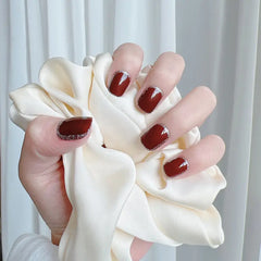 24 Pcs Red Glitter Fake Nails with Jelly Glue & Strip