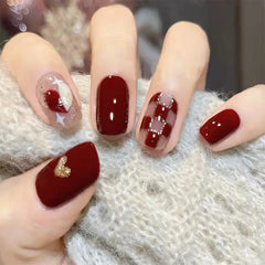 24 Pcs Red Glitter Fake Nails with Jelly Glue & Strip