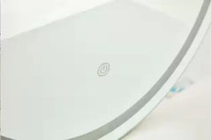 Fluted Makeup Vanity Desk With Round LED Mirror And Lights, Modern Glass Top Big Vanity Table With 4 Drawers  Adjustable Shelves