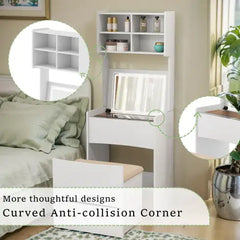 Dressing Table With Flip Top LED Illuminated Mirror, Vanity Table With Internal Storage Area, Makeup Vanity Dressing Table With Removable Upholstered Stool, Practical And Space-saving, Bedroom, White