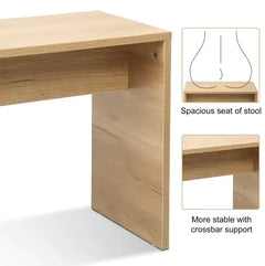 Vanity Desk Set Stool & Dressing Table With LED Lighting Mirror Drawer And Compartments Modern Wood Cosmetic Table Chest Of Drawers Nature Color