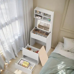 Dressing Table With Flip Top LED Illuminated Mirror, Vanity Table With Internal Storage Area, Makeup Vanity Dressing Table With Removable Upholstered Stool, Practical And Space-saving, Bedroom, White