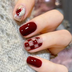 24 Pcs Red Glitter Fake Nails with Jelly Glue & Strip