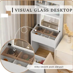 Dressing Table With Flip Top LED Illuminated Mirror, Vanity Table With Internal Storage Area, Makeup Vanity Dressing Table With Removable Upholstered Stool, Practical And Space-saving, Bedroom, White