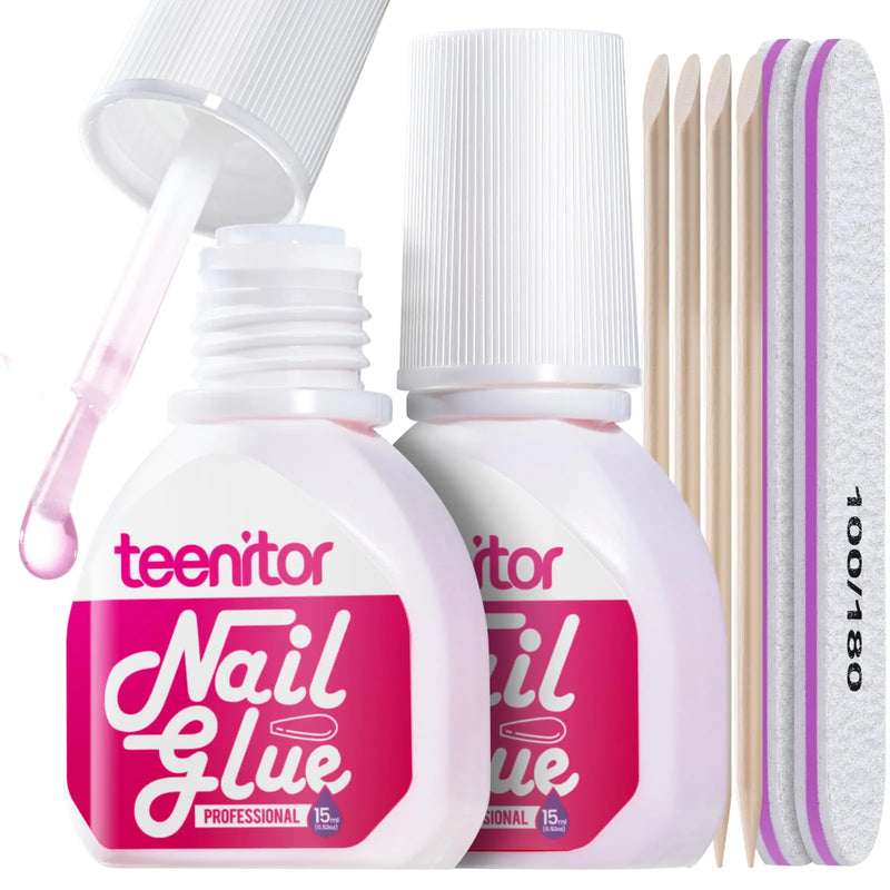 Teenitor 30ml Nail Glue for Acrylic Nails Press on Nail Glue Strong Brush on Nail Glue Strong Nail Glue for Press On Nails Nail Glue for Broken Nail Nail Tip Glue Super Nail Glue
