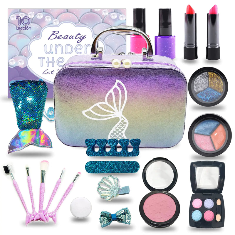 Kids Makeup Set for Girls - Non Toxic Washable Mermaid Makeup Toys for Girls 5-7 8-12， Mermaid Toys for Girls Real Make Up for Little Girl，Party Gifts for Halloween Christmas Birthday