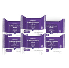 Amazon Basics Make Up Remover Wipes Night Calming 25 Count Pack of 6 (Previously Solimo)